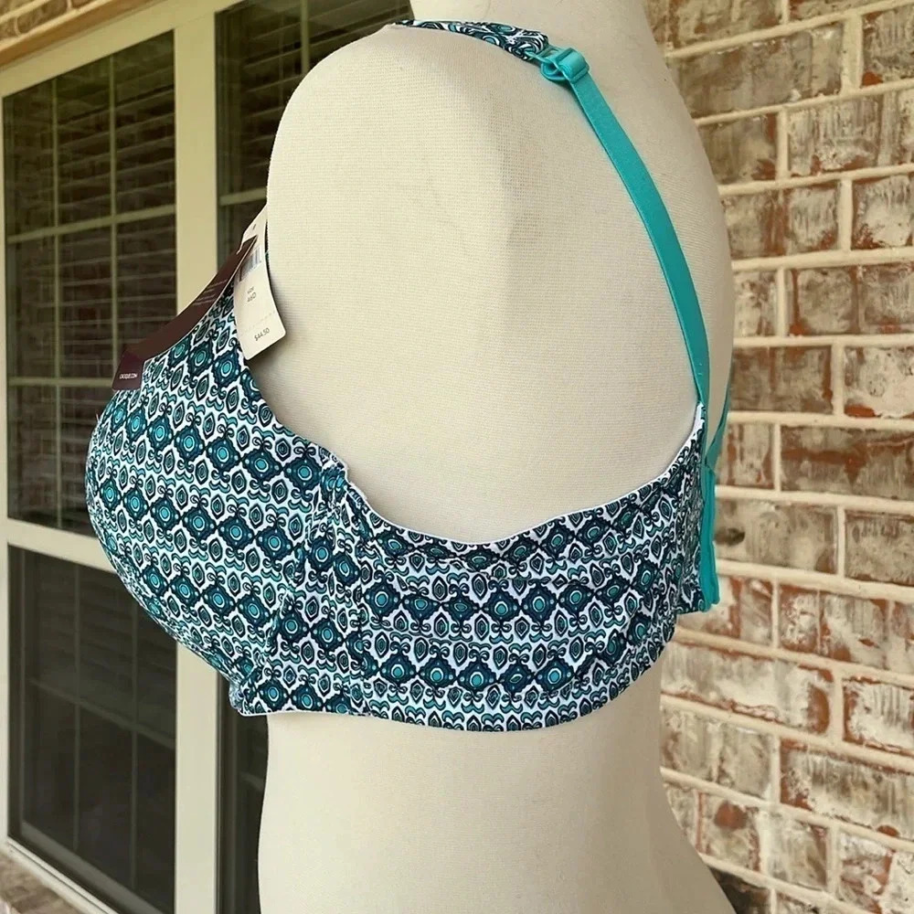 Cacique Teal White Geometric Boost Plunge Plus Size Bra - Picture 9 of 14